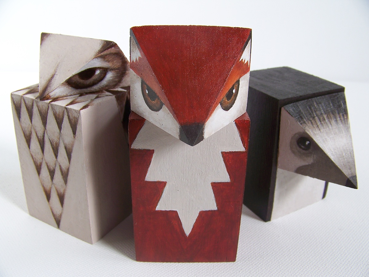 toys wood animals FOX owl Hedgehog blocks