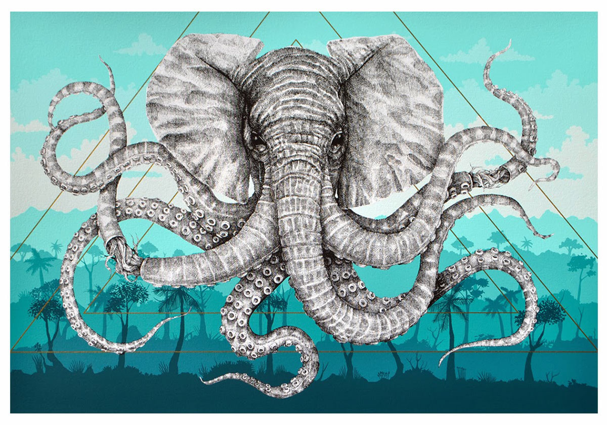 alexis diaz screen print art print sericraft Octophant elephant octopus street art london streetart limited edition