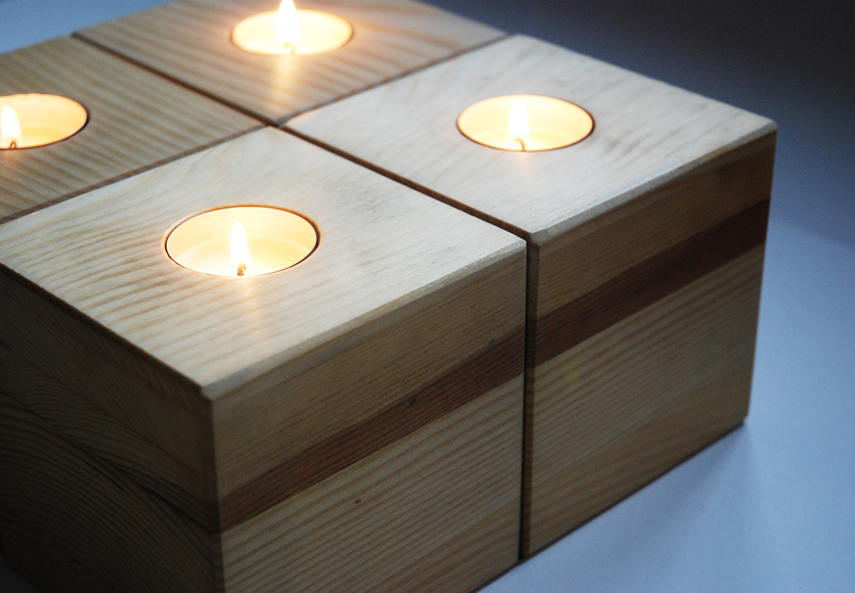 woody cube wood pine Massif candle candlestick tealight świecznik