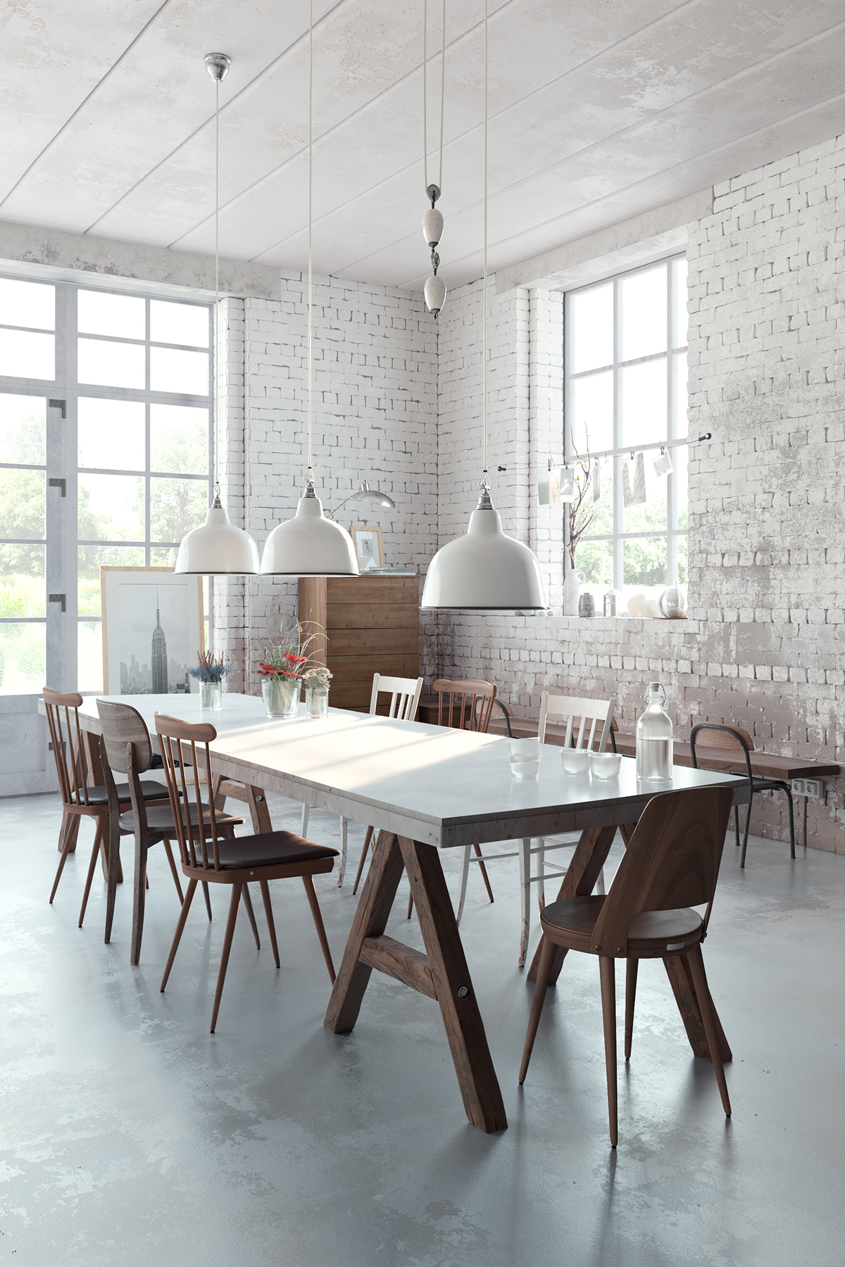 архитектура цифровое искусство дизайн интерьера Interior design LOFT kitchen brick corona 3dsmax CG photorealistic