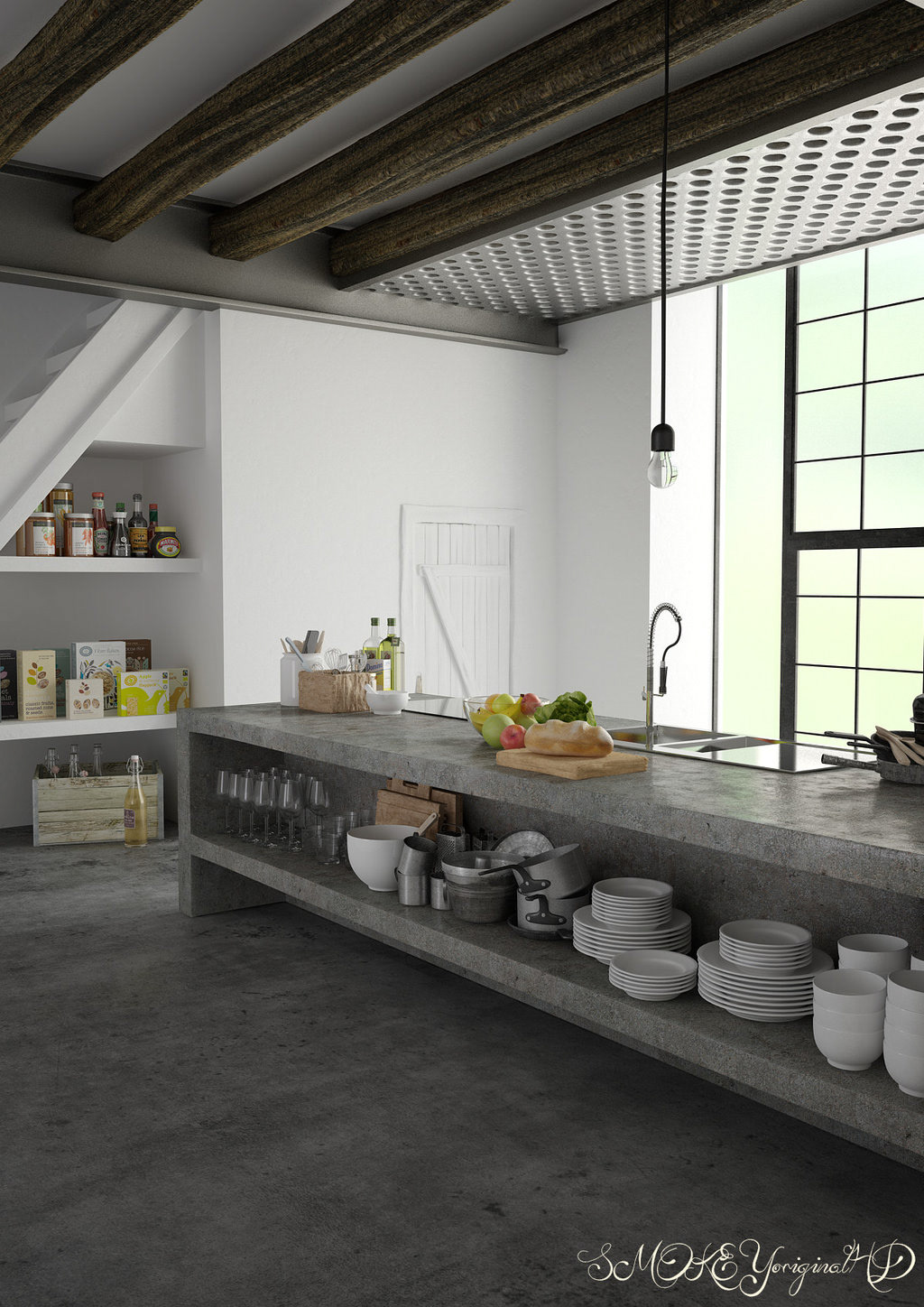 cinema 4d vray photoshop 3D room Interior kitchen design modern