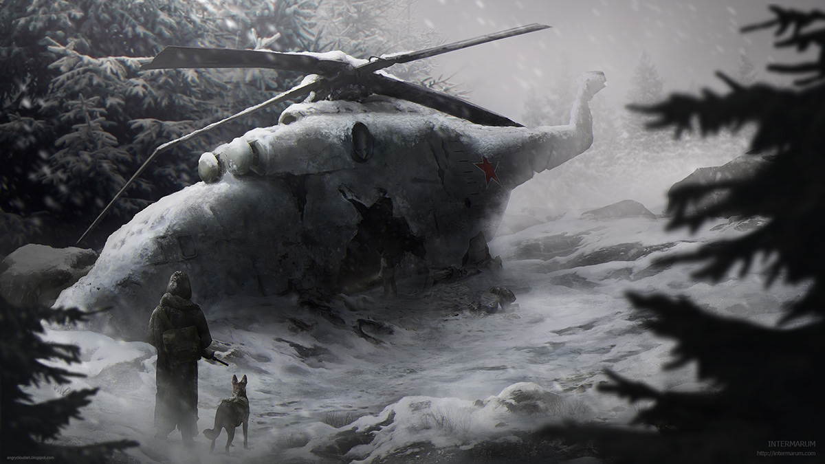 helicopter Mi-26 postapocalypse winter post-apo promo art Promotional design concept art