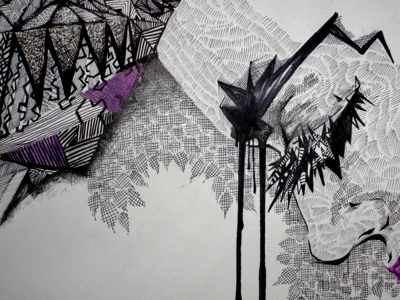 pattern Graffiti pen ink texture mark making hair woman black and white detail line Space  Form paper contrast face portrait Landscape