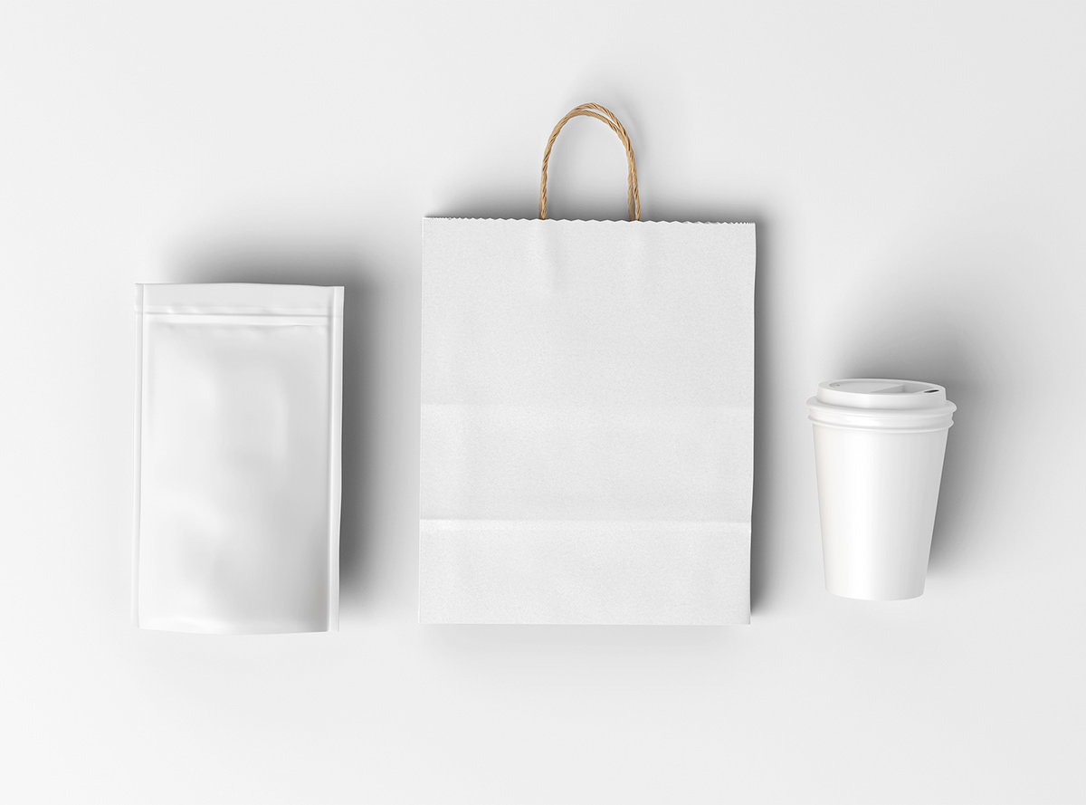 bag branding  Coffee cup free mockup  Kraft Packaging paper pouch psd template