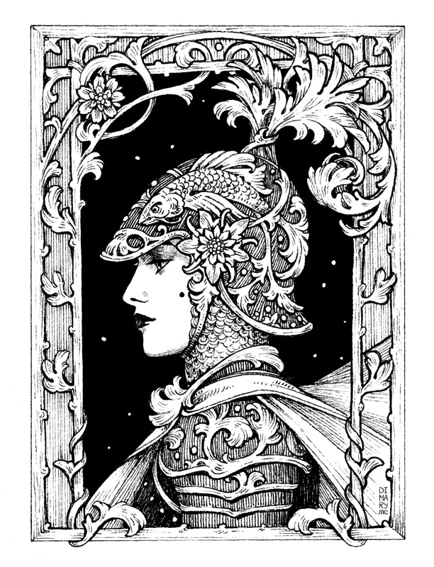 dragon Fashion  image of maiden ink inktober knight medieval mermaid sea maiden sorceress
