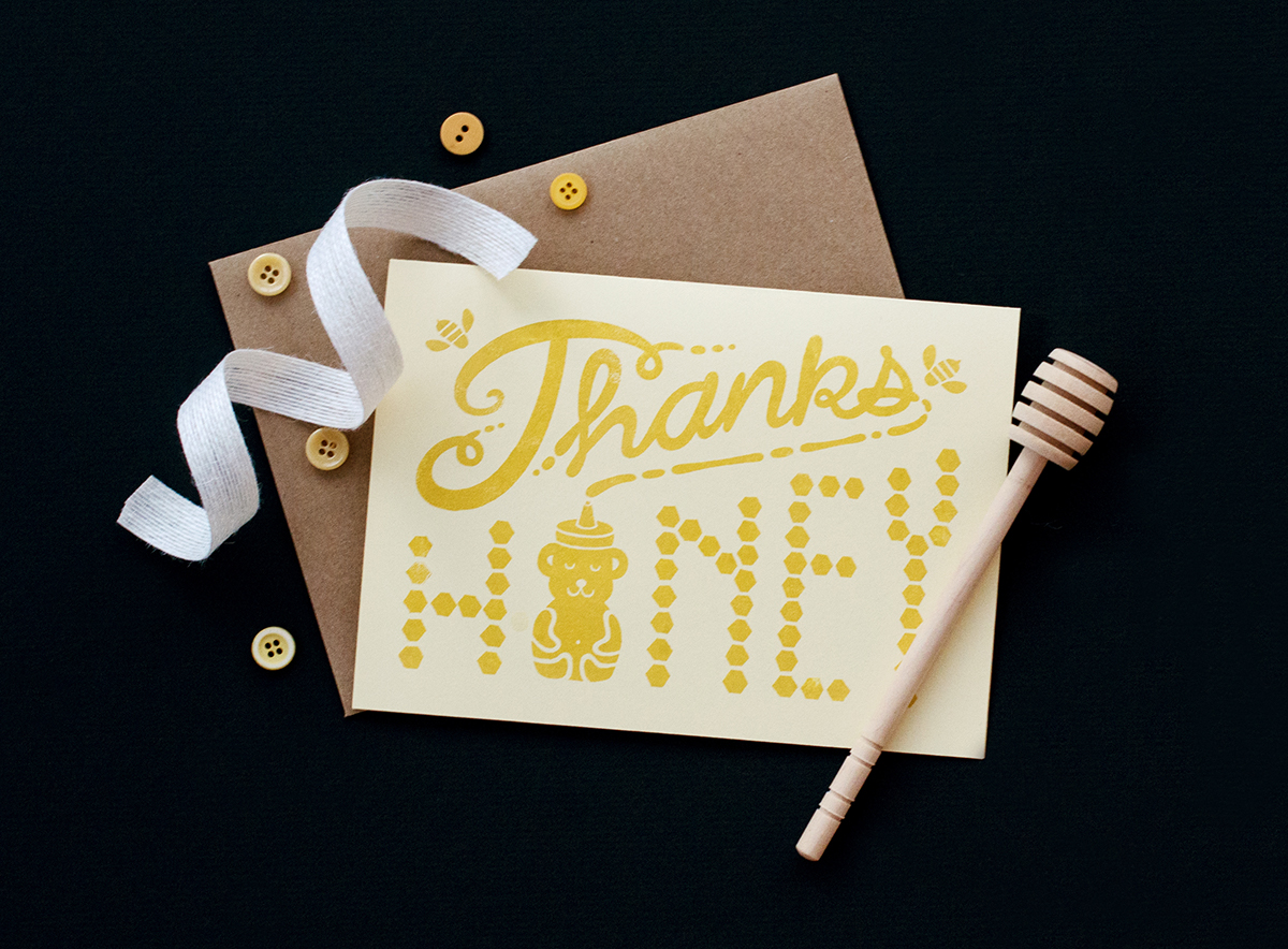 Thank You Cards cards Stationery honey bee yellow gold stamp hand drawn sweet thanks
