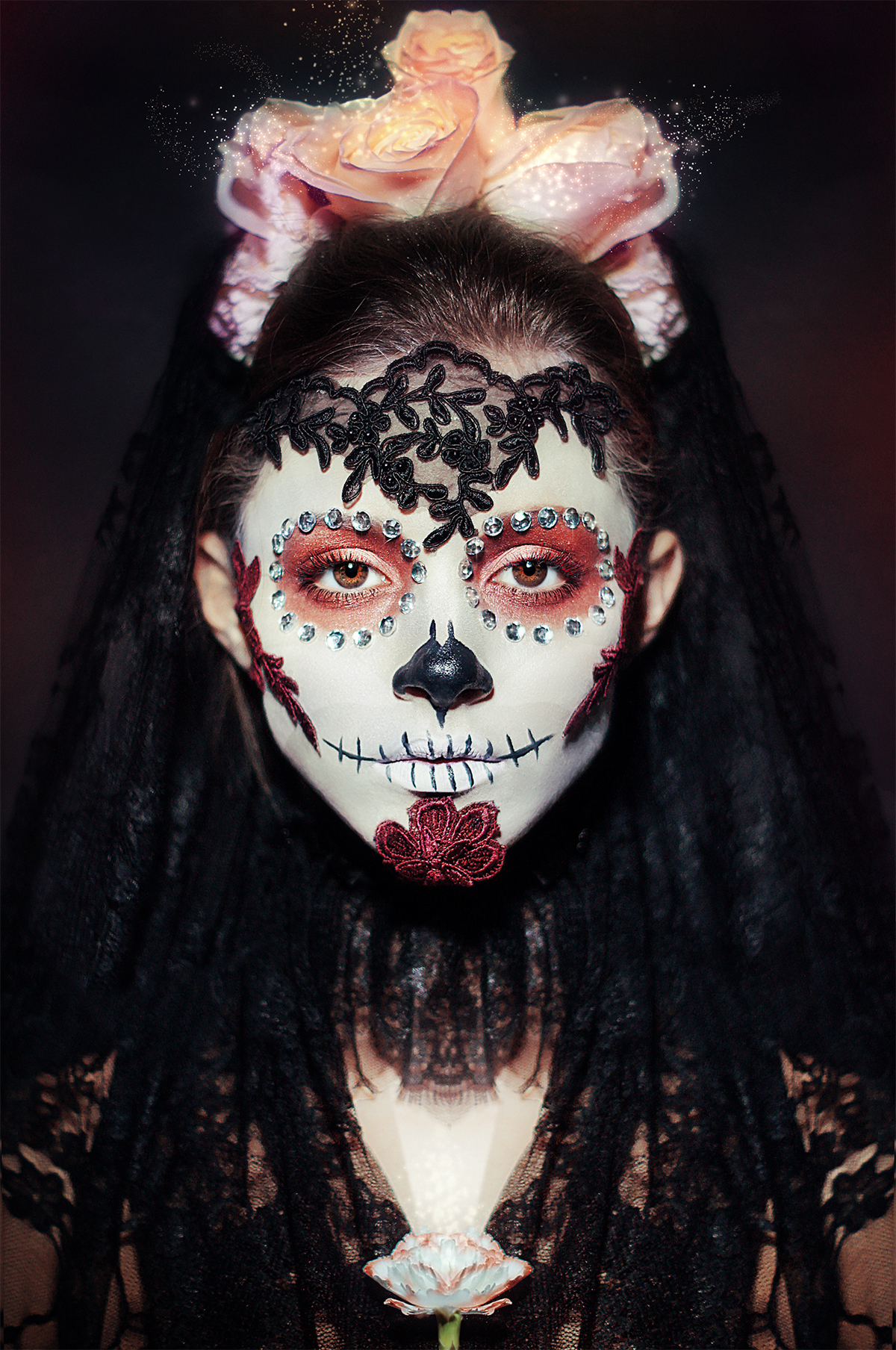 spooky Halloween Dia De Muertos muertos death bones makeup october November Fall spirtis mexico calavera catrina diamonds
