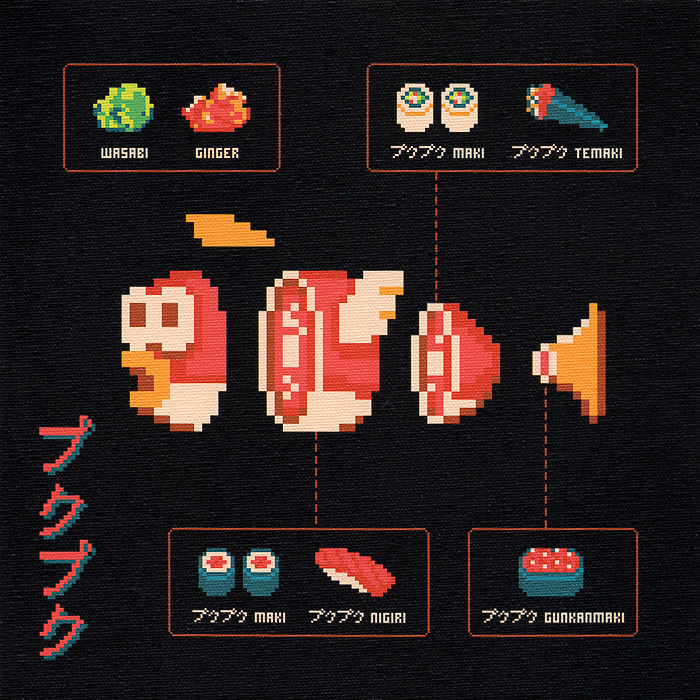 butcher diagram pixel 8-bit Nintendo meat Giant robot Scion pixel pushers 3x3 proshow award winning