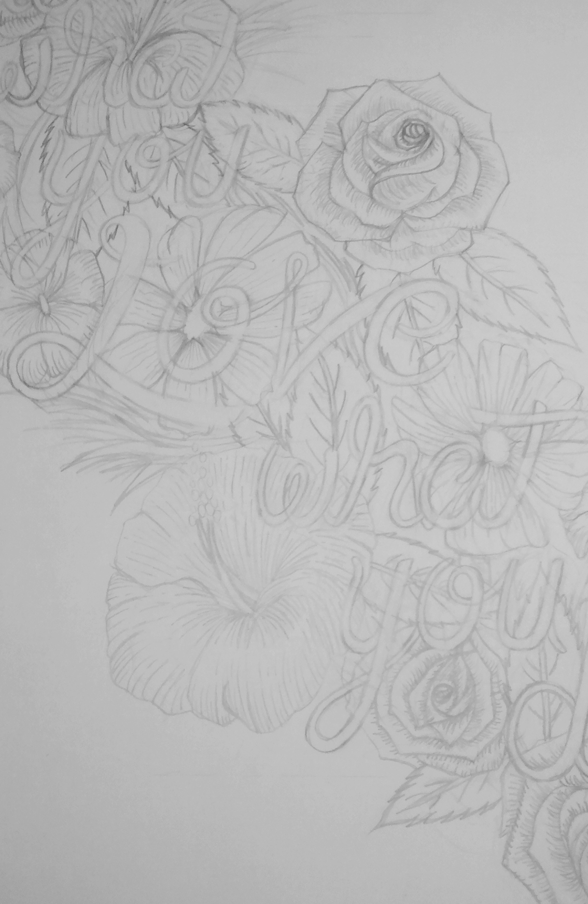 lettering tipografia letras flower Flores Ornamentaciones Love composición diseño diseñografico cuadro poster black White
