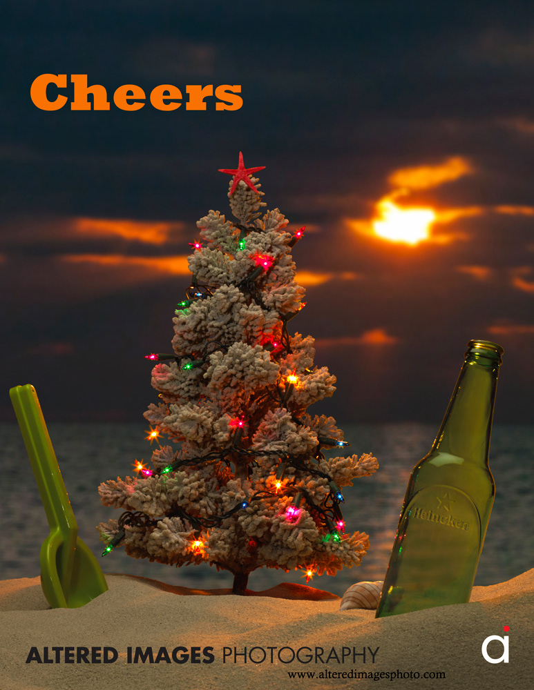 Sand Christmas Tree beer bottle sunset