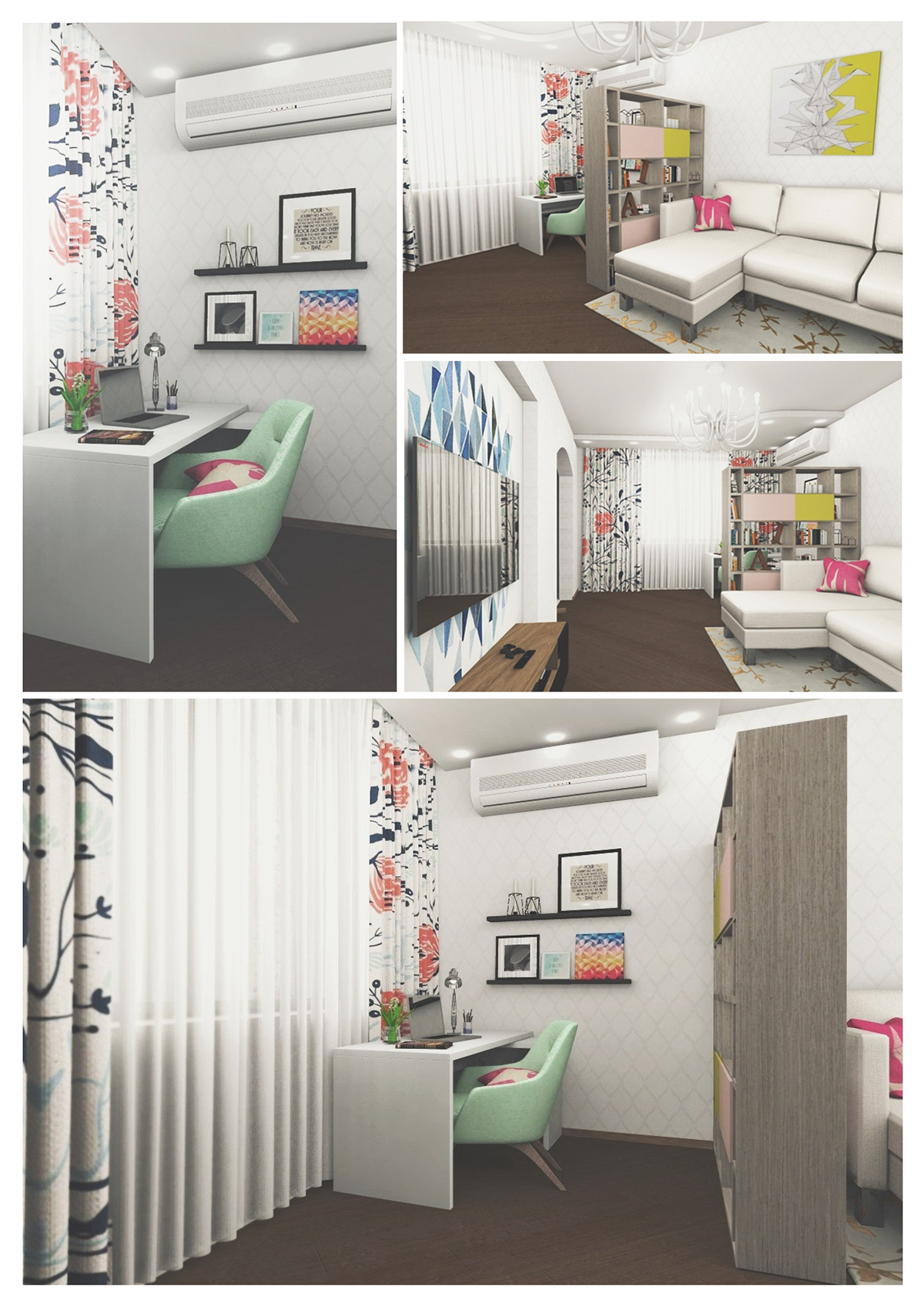 flat apartment living room bedroom kitchen Loggia Interior design ideas Moscow