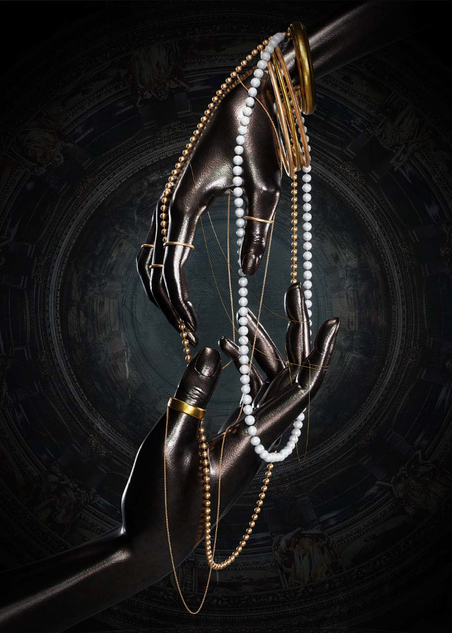 3D blender decor Digital Art  gold hand jewelry poster Render sculpture