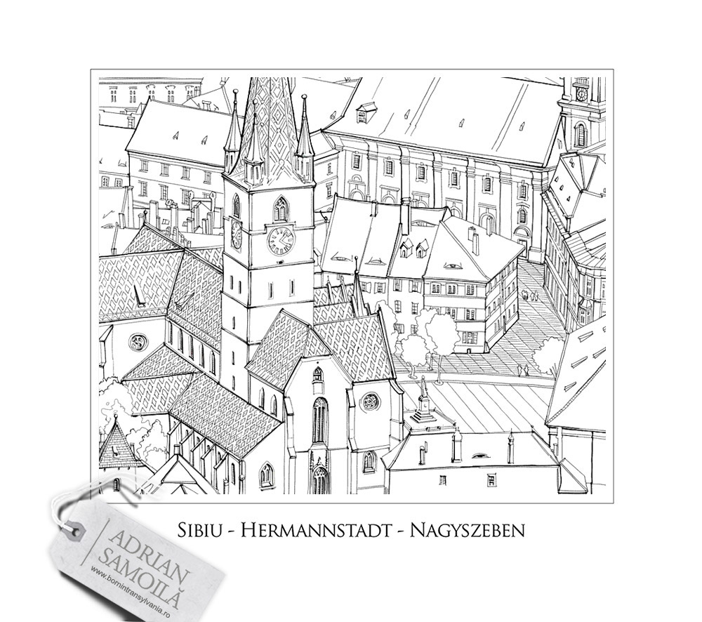 medieval Architectural Drawing transylvania city