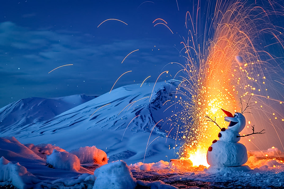 volcano photographer olaf snowman fanart ai Ai Art danger volcanoes