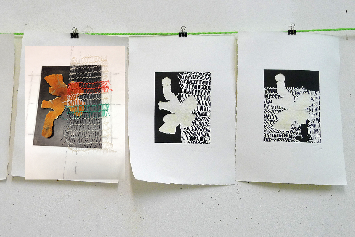 Shadows postit paper monotype prints printmaking folding