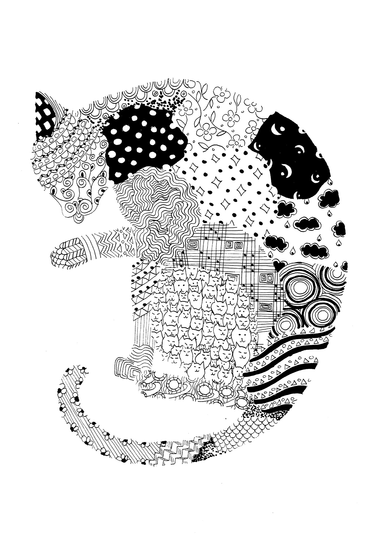 cats Patterns drawings black and white