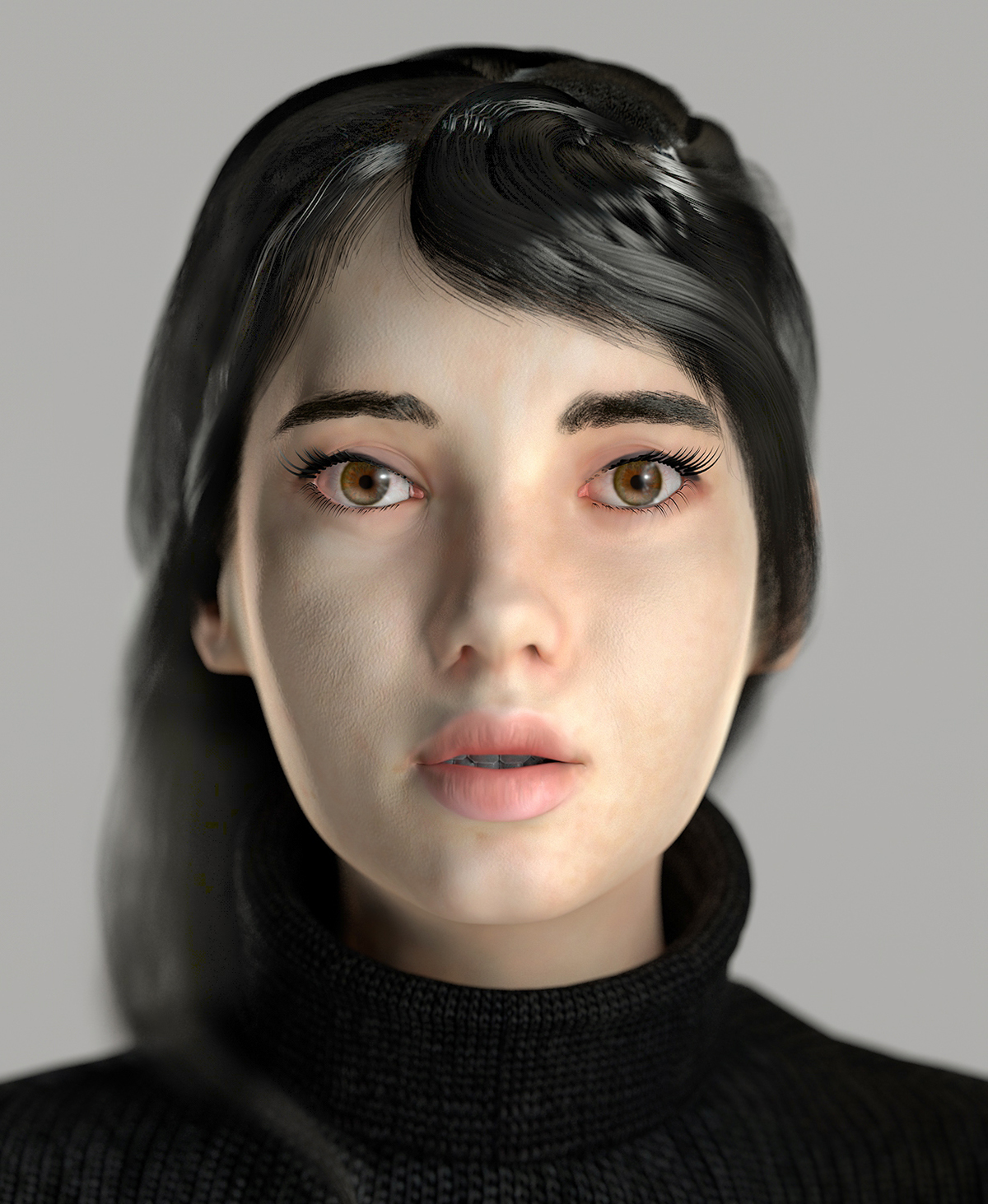 digital 3d 3D model female portrait girl eyes realistic Young hair black