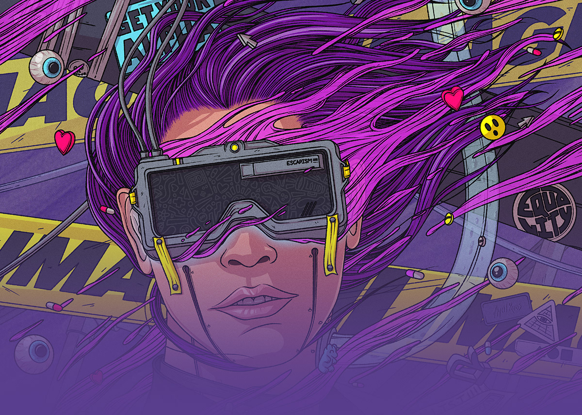 augmented reality Cyberpunk digital illustration Emoji FOMO ILLUSTRATION  neon nft nftart Technology