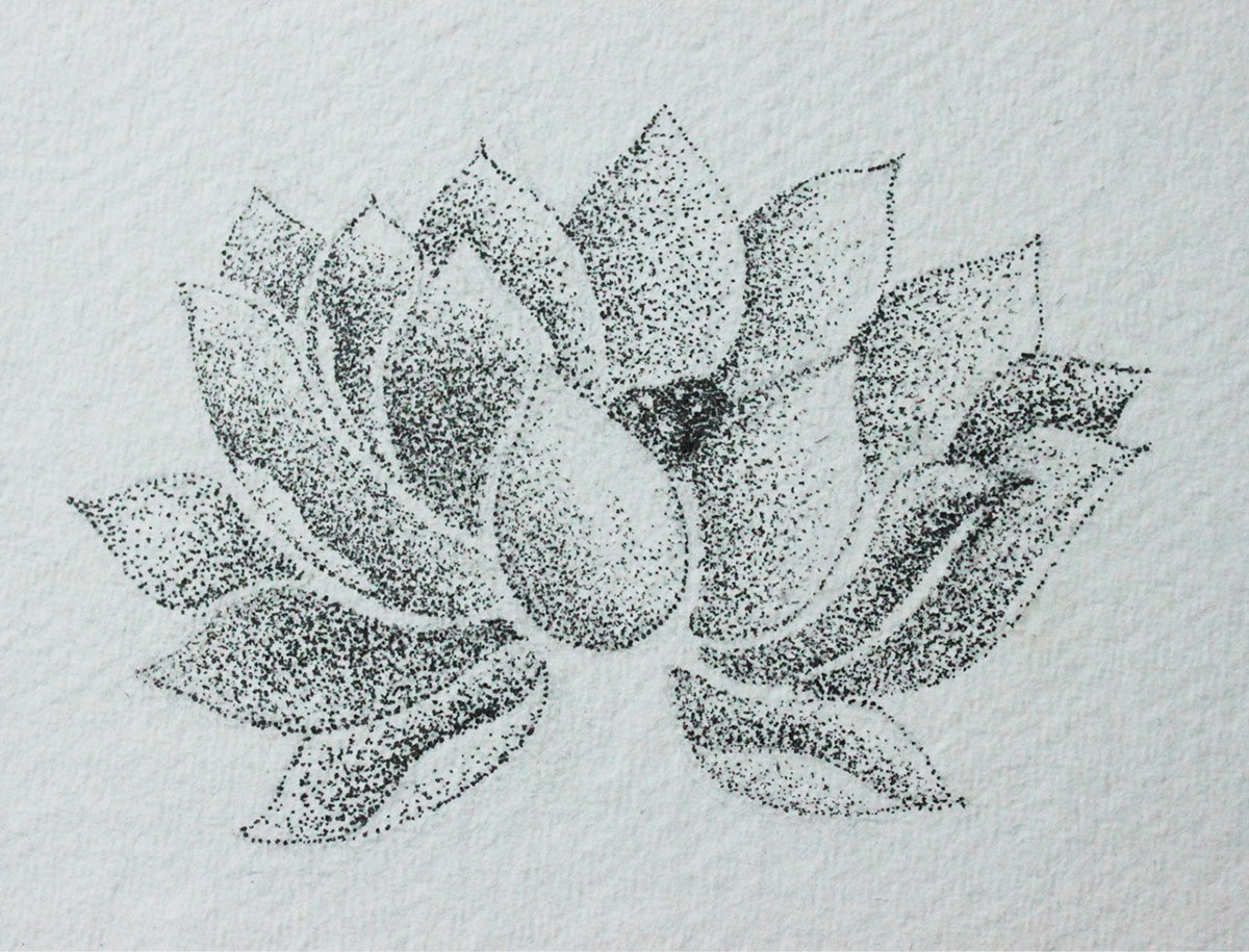 watercolor Lotus stippling art