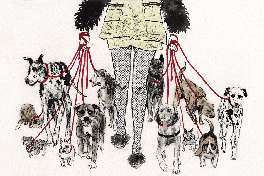 dog walking girl ink