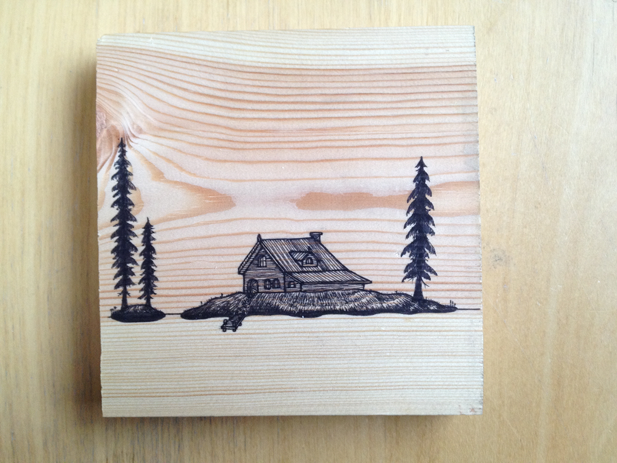 house log cabin sketch doodle wood table Tree 