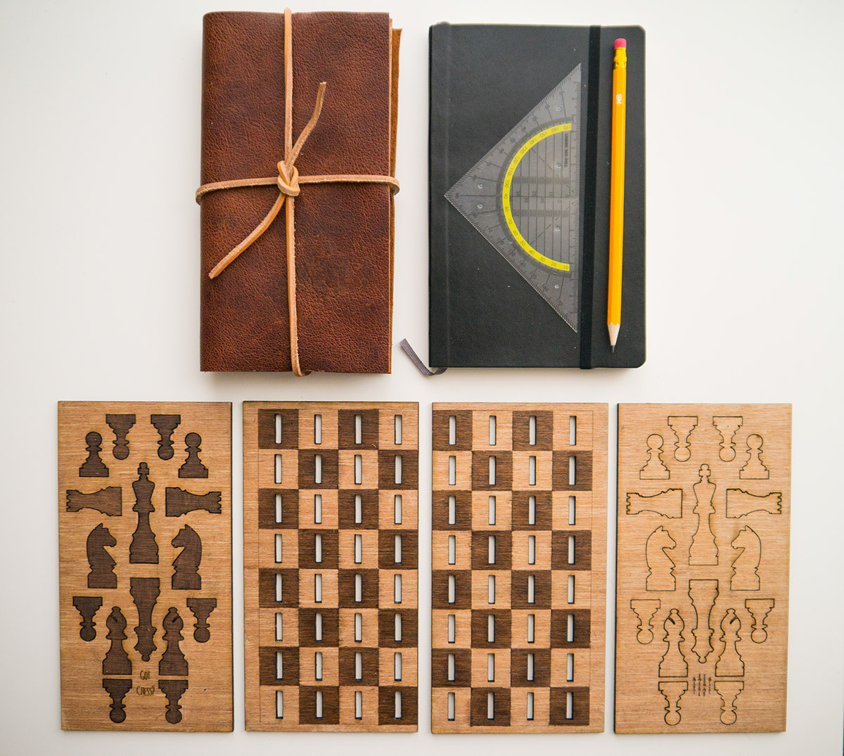 chess chess set wood lasercutting simple leather