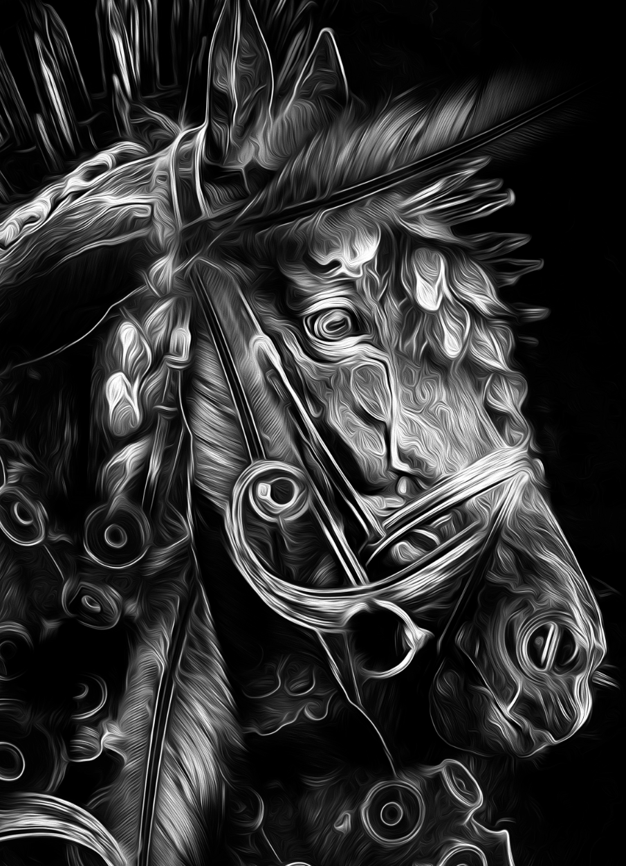 nicolas obery black & white horse chevaux digital onirique fantastique noir et blanc dessin