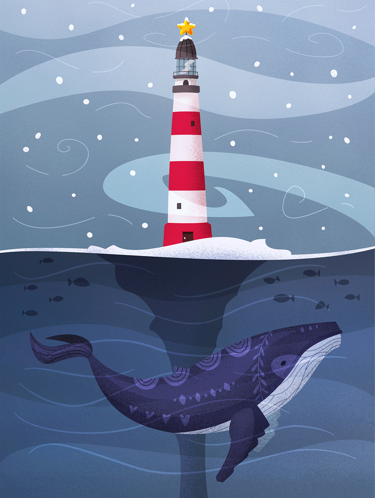 Whale sea Christmas winter lighthouse underwater snow holidays