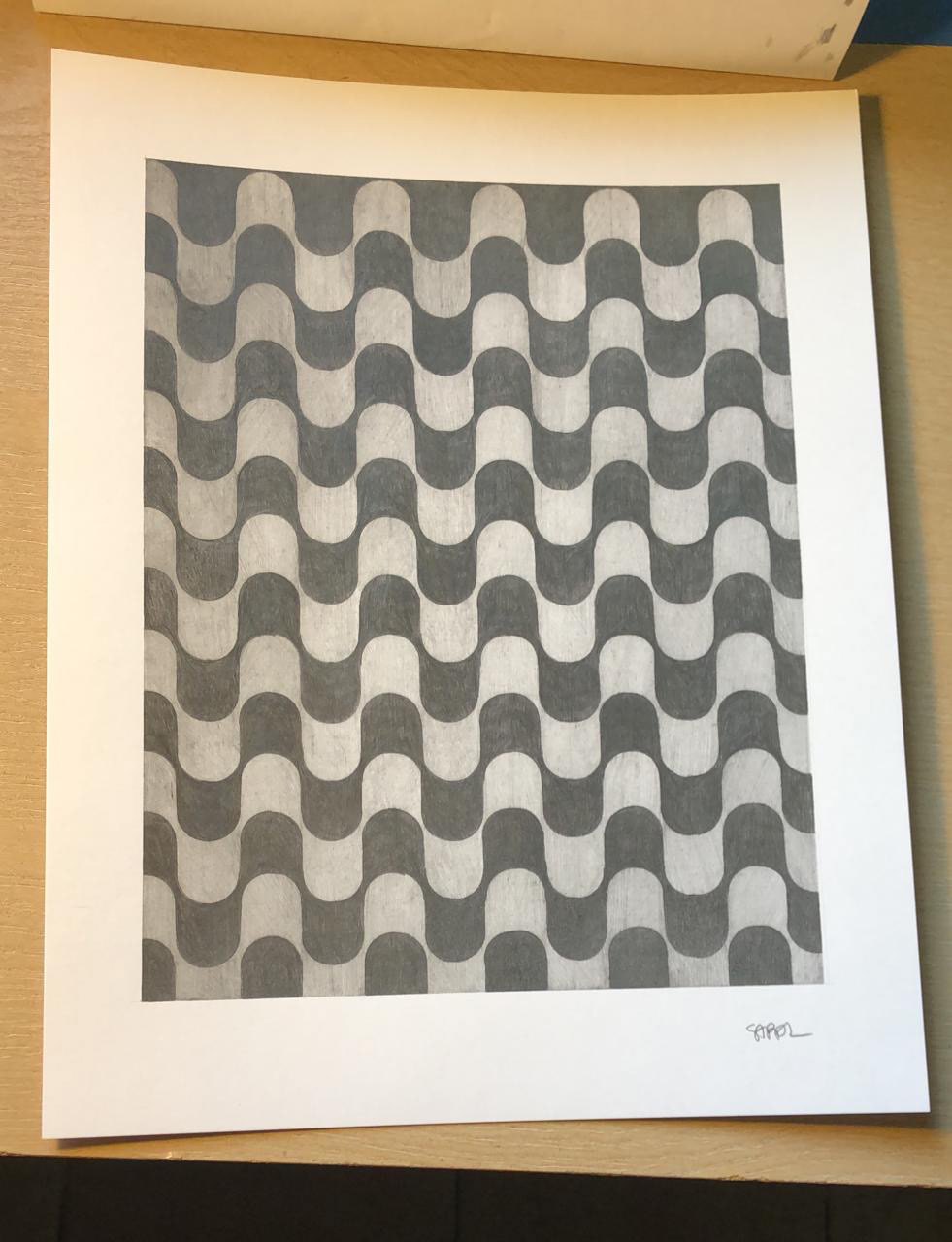 black and white Drawing  graphite op art paper