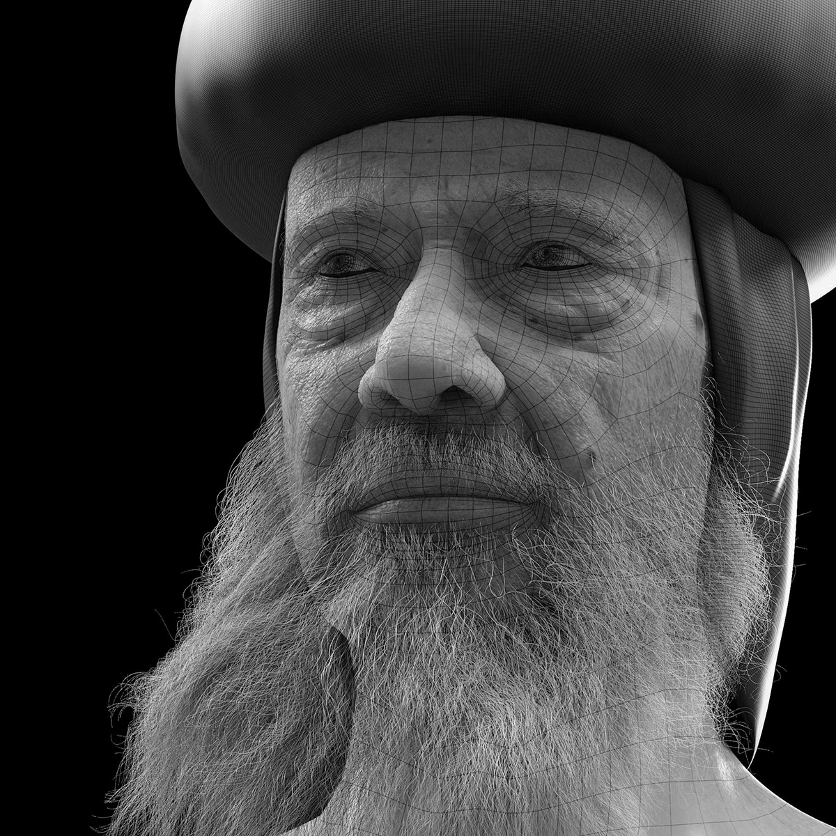 pope shenouda Pope 3D model head Character skin modeling Maya Zbrush