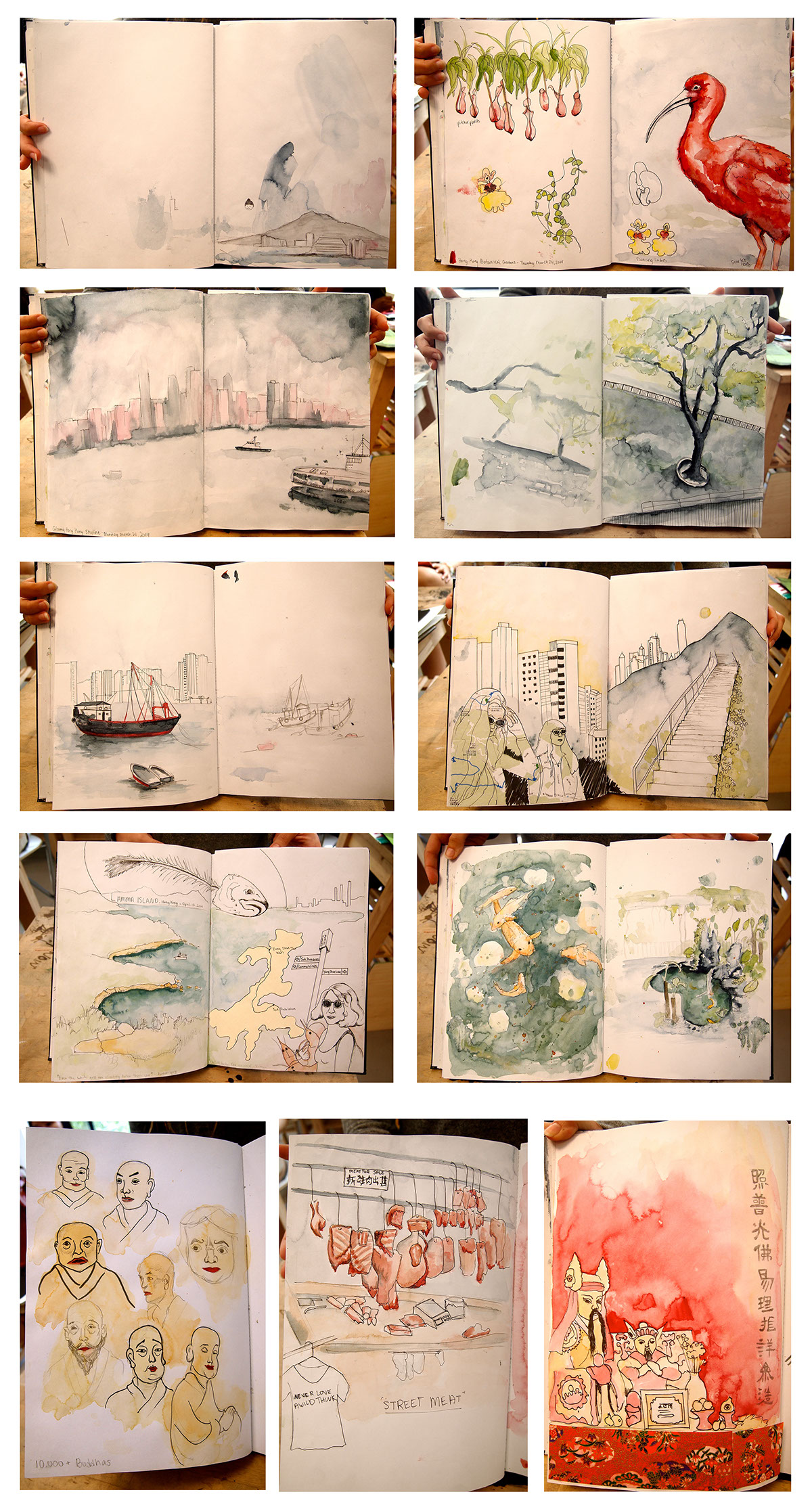 Hong Kong Travel sketchbook sketching journal journalling Art journal watercolor ink Travel Sketching adventure china