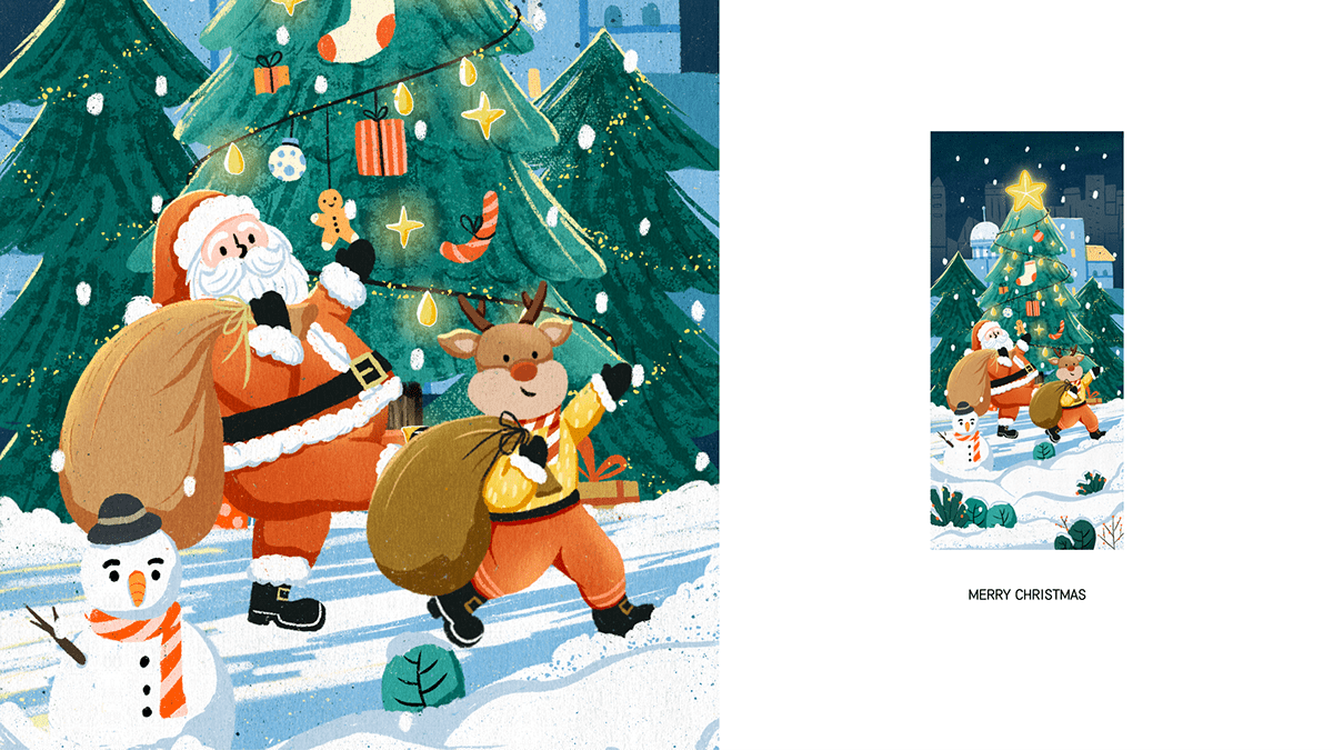 Digital Art  digital illustration Drawing  ILLUSTRATION  Merry Christmas Poster Design snow winter