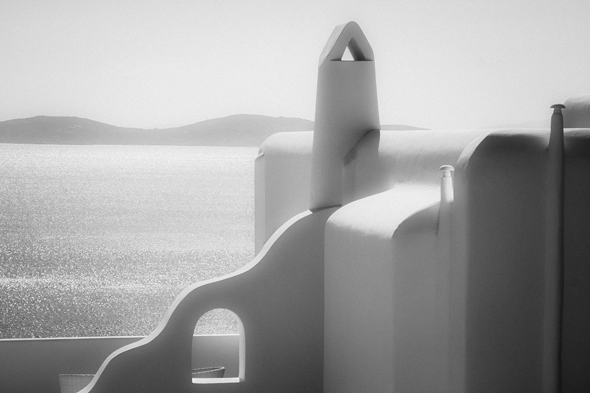 Island summer Mykonos Greece infrared b&w sunlight