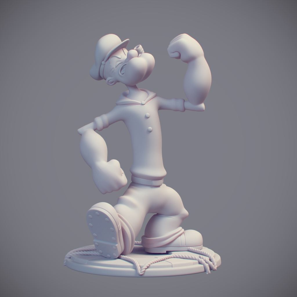 Popeye lightwave 3D Character Sailor wood maquette figurine Painted hand studio Retro Classic brush toy