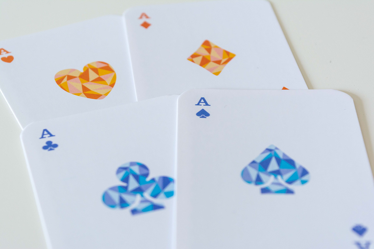 Playing Cards cards polimi graphic design  Packaging orange Icon texture blue polygon