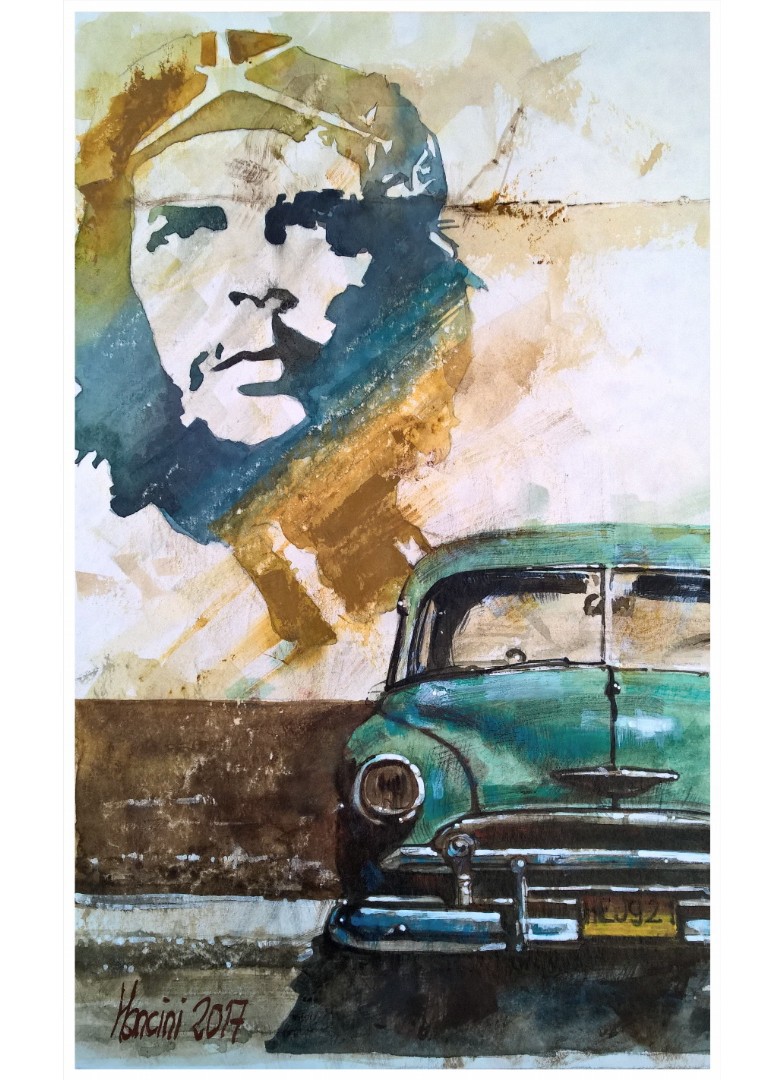 cuba havana habana cuba car watercolor che Che Guevara
