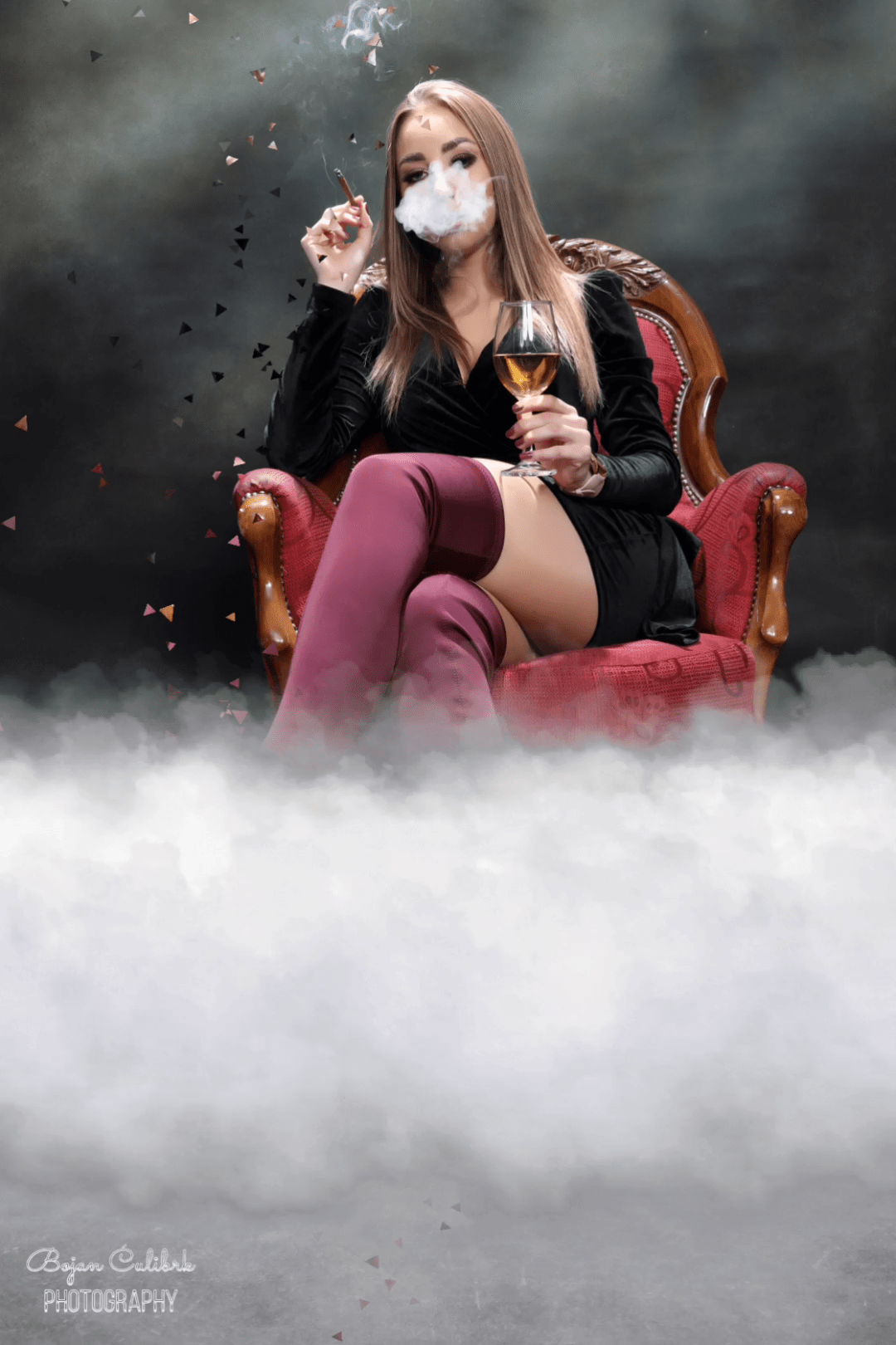 blonde female girl model seductive sexy smoke smoking tobacco wine