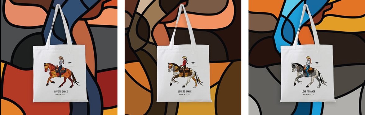 ILLUSTRATION  equestrian design modern horse Tote Bags Embroidery patches canvas bags Showjumping dressage