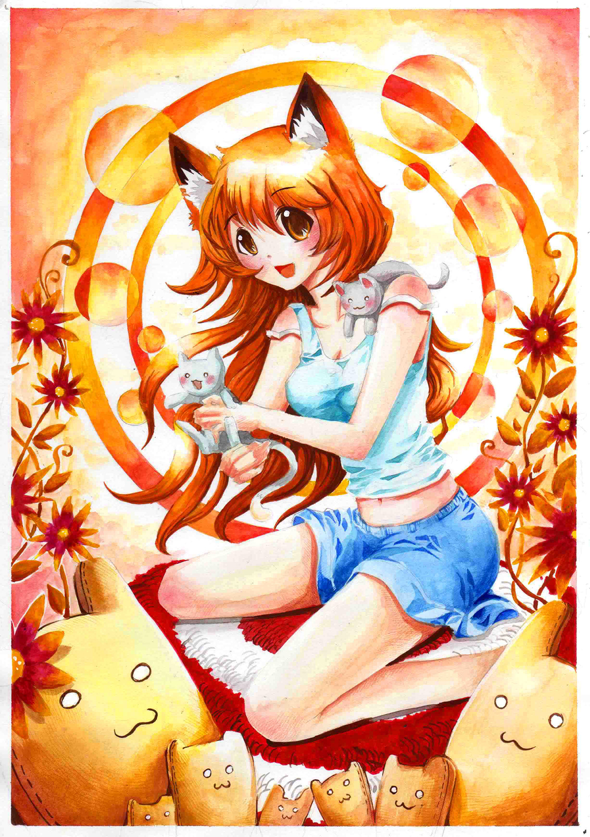 girl anime Cat watercolour kitty neko line valentine rabbit