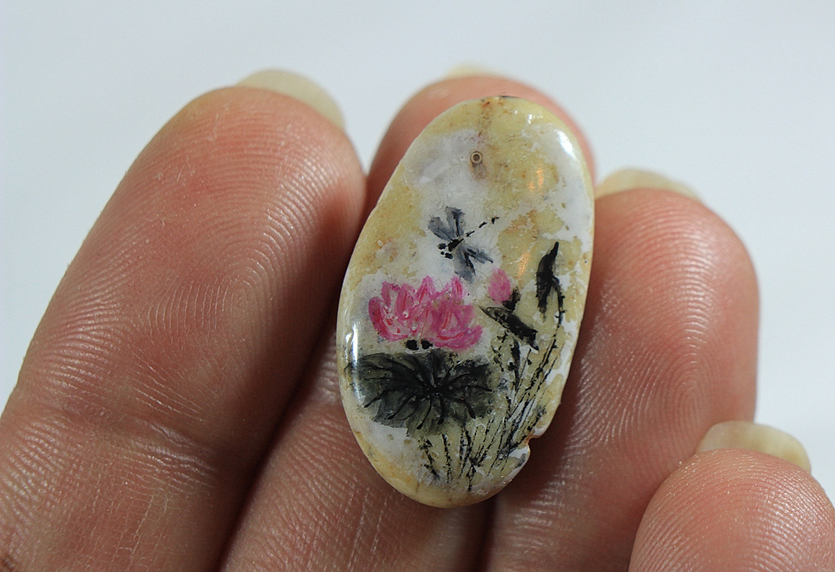 chinese brush painting sumi-e stone pebble beach flower miniature micro painting small watercolor