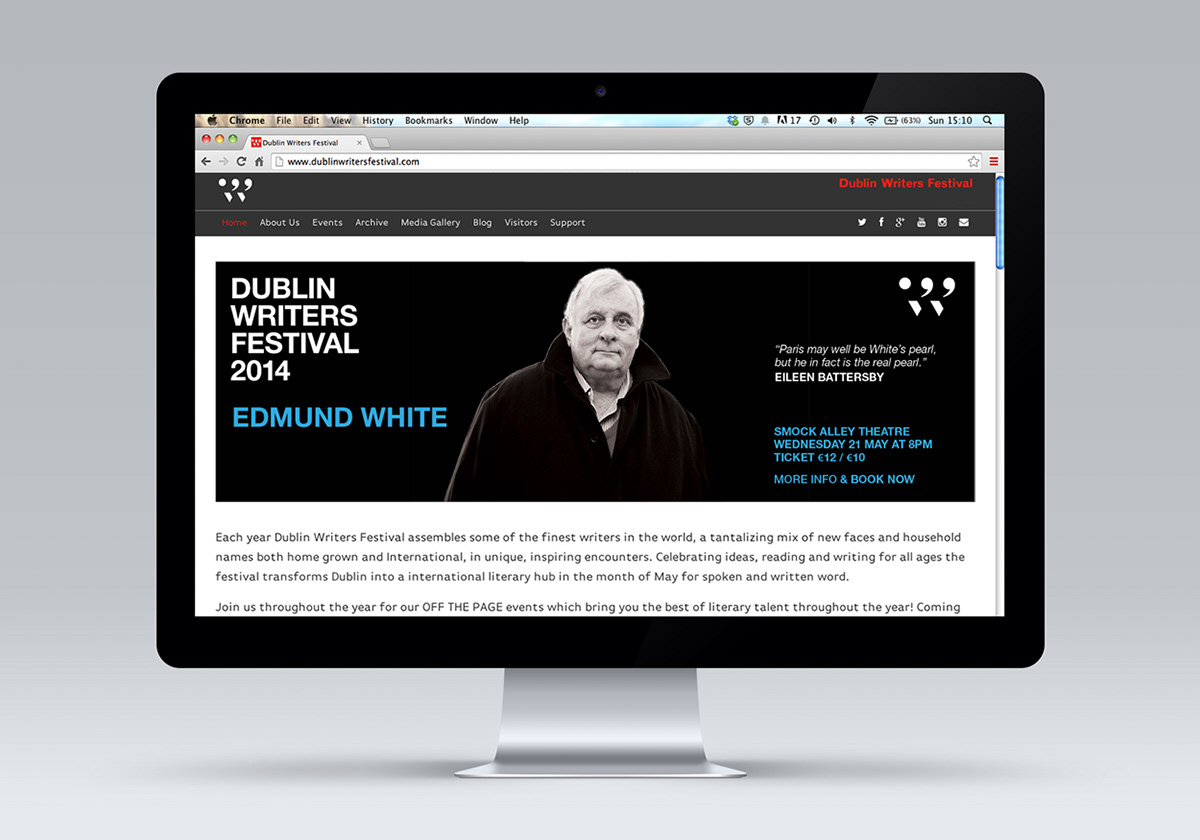 Event identity Dublin Writers Festival editorial poster Website book mark Booklet Visitors Guide Author t-shirt flyers