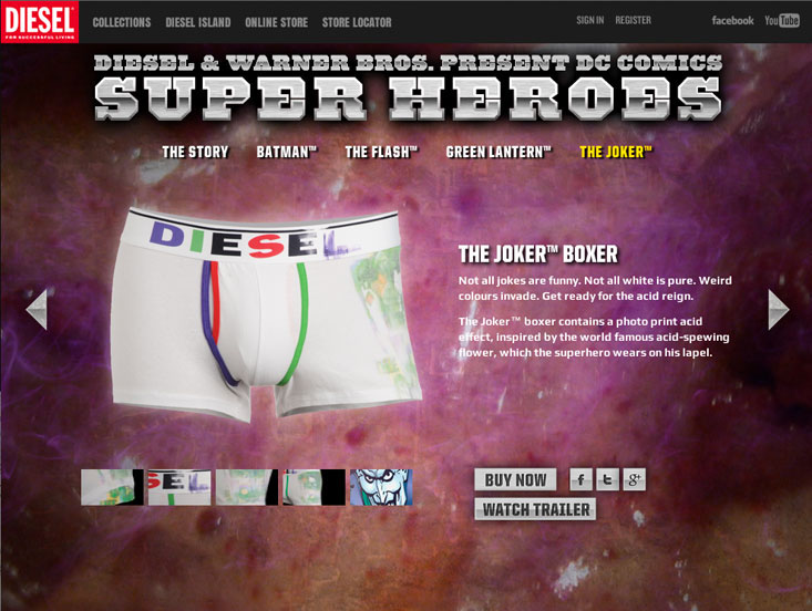 Diesel super heroes dc batman Flash joker Green Lantern interactive Cinema Website product motion