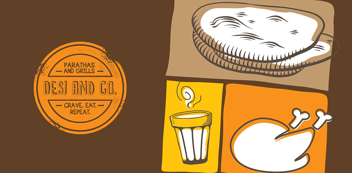 Desi & Co. Food  restaurant Logo Design wall illustrations menu