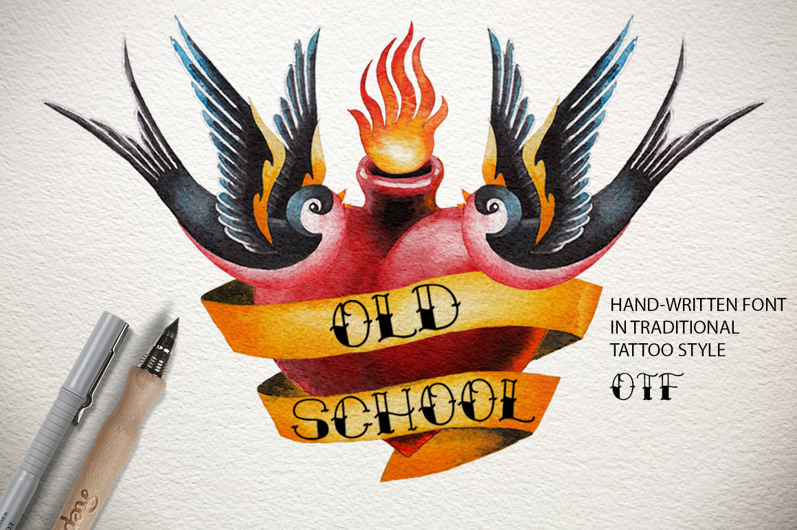 font tattoo oldschool Typeface traditional sketch creativemarket watercolor alphabet old