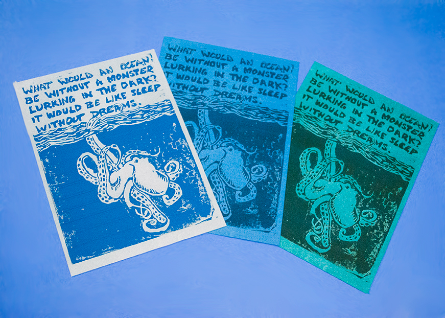 print linoleum linoleum print ink Ocean octopus