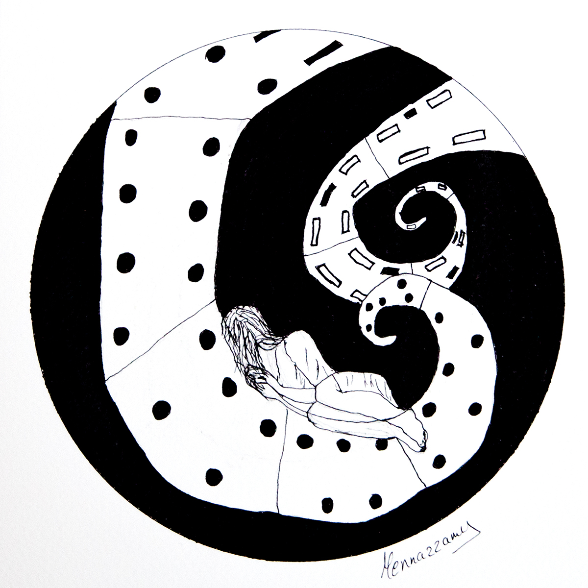 Chaotic inkdrawing Marker illustrationart blackandwhite