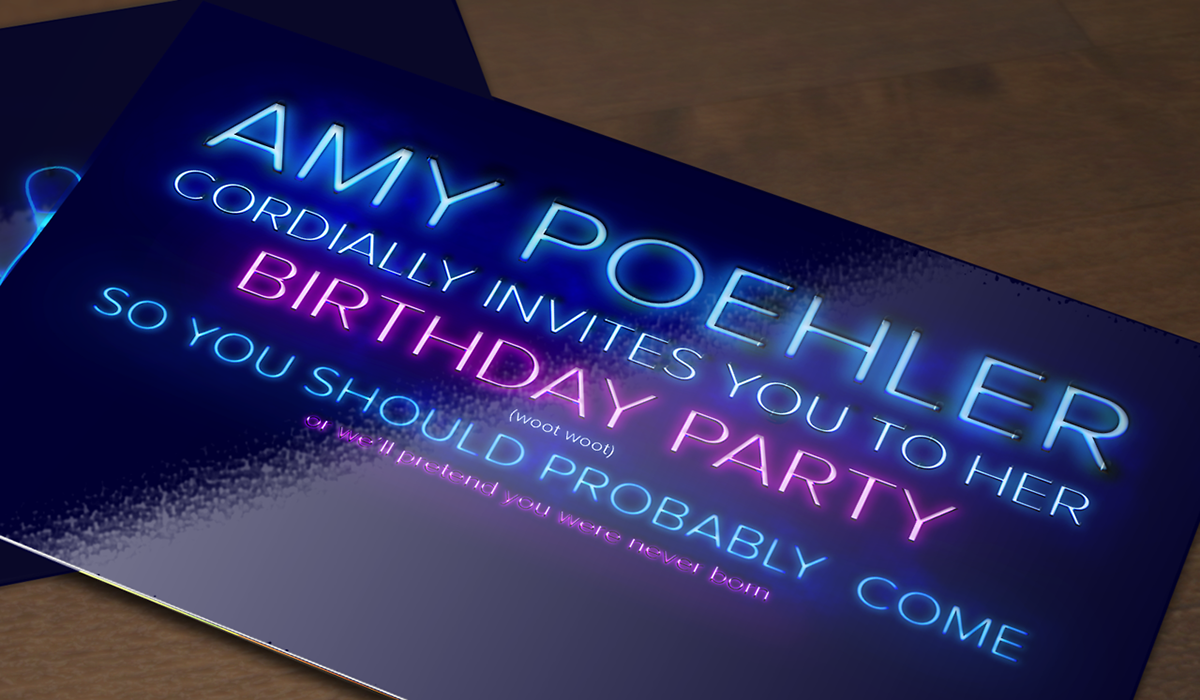 amy poehler invite Invitation letter society lights neon lights blue