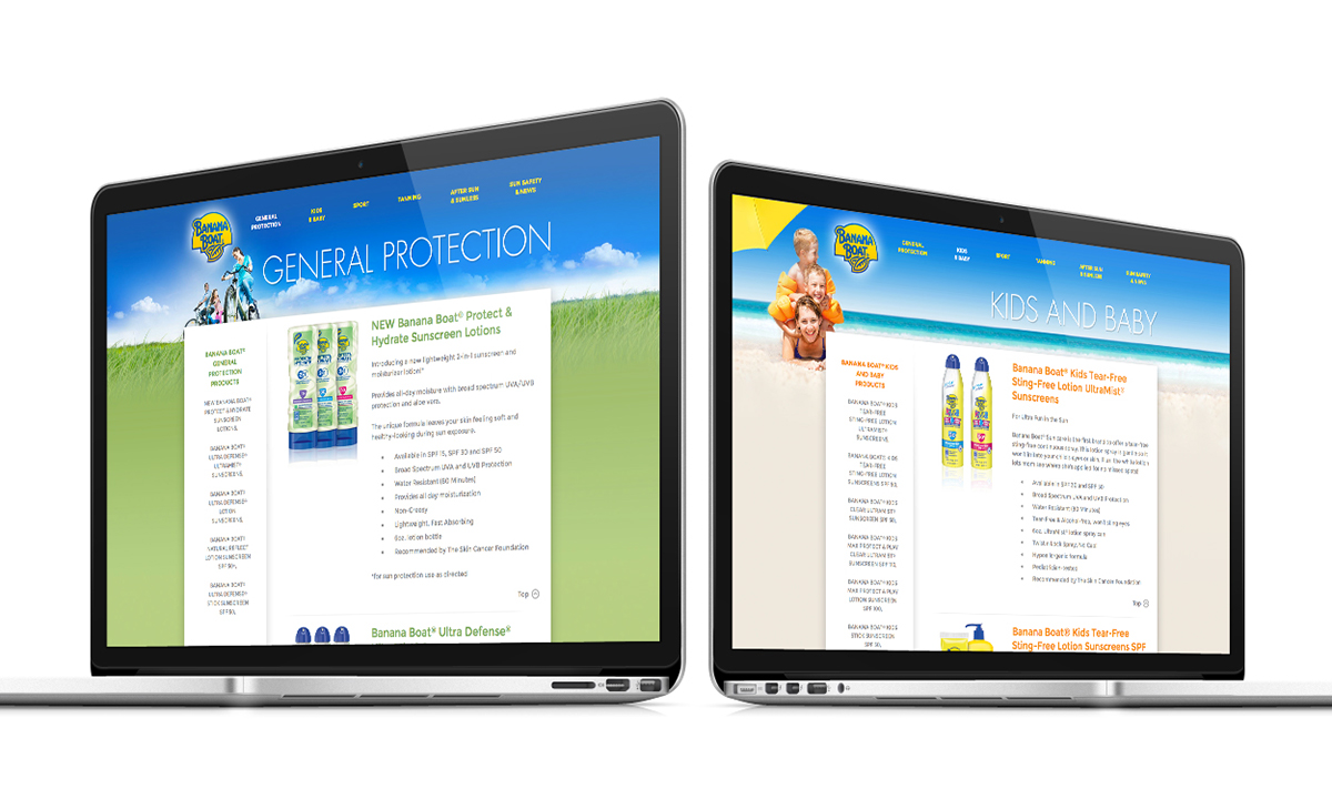 sunscreen Website banana boat brand design microsite branded site product Sun sunshine Sunny beach promotions slider