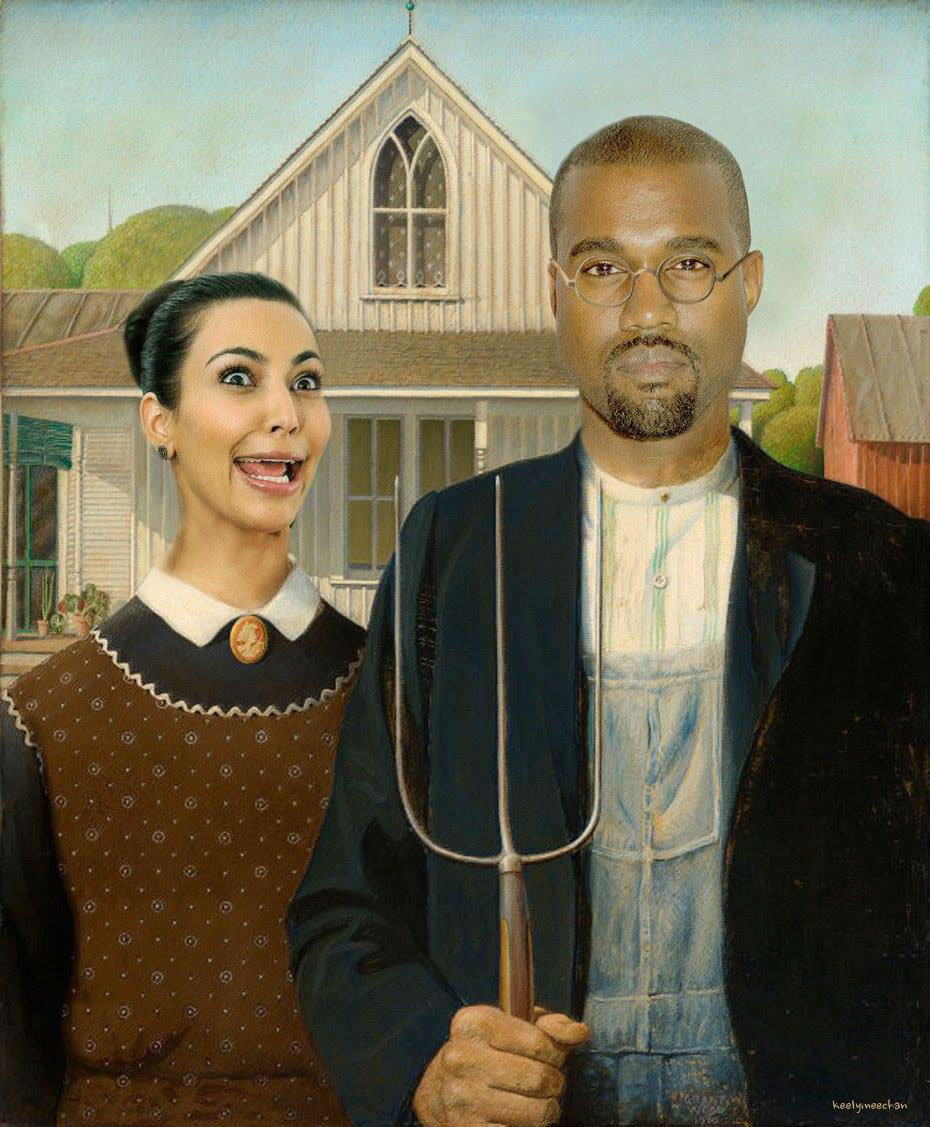 Kim Kardahsian Kanye West kimye american gothic pearl earing Mona Lisa