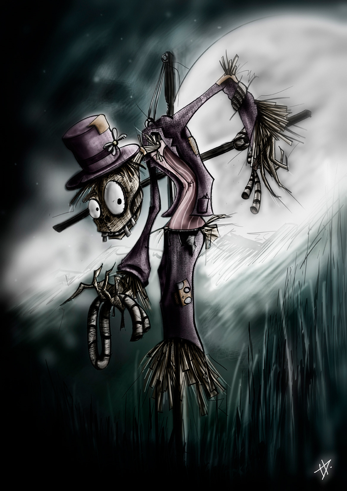 horror Terror Halloween monster purple scarecrow noghtmare child children childhood bedtime story infantil niños dream